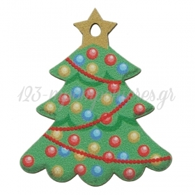 Ξύλινο Μοτίφ Γούρι Χριστουγεννιάτικο Δέντρο Αστέρι 30x36mm - Λαχανί/ Multi - ΚΩΔ:76660146.001-NG
