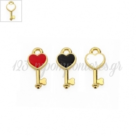 Μεταλλικό Ζάμακ Μοτίφ Κλειδί Καρδιά Γούρι με Σμάλτο 6x16mm - Άσπρο/Χρυσό - ΚΩΔ:78060674.202-NG