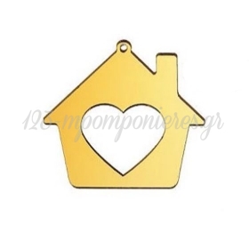 Plexiglass χρυσό σπίτι με καρδιά 7X7cm - ΚΩΔ:M10597-AD