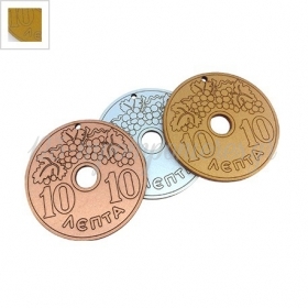 Ξύλινο Μοτίφ Στρογγυλό Νόμισμα Δεκάρα Γούρι 60mm - Χρυσό - ΚΩΔ:76040306.301-NG