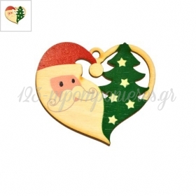 Ξύλινο Μοτίφ Καρδιά Άη-Βασίλης Δέντρο 60x70mm - Φυσικό/Multi - ΚΩΔ:76460083.001-NG