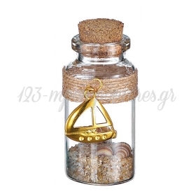 Γυάλινο μπουκάλι με μεταλλικό χρυσό καραβάκι και διακόσμηση 3.6X7cm - ΚΩΔ:AN163-AD