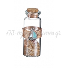 Γυάλινο μπουκάλι με μεταλλικό καραβάκι και διακόσμηση 2.3X7.7cm - ΚΩΔ:AN239-AD