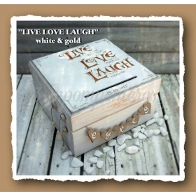 Κουτι Ευχων Ξυλινο - ΚΩΔ: Live-Love-Laugh-White-Gold-Bm