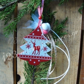 Μπομπονιερα Κρεμαστο Ξυλινο Χριστουγεννιατικο Στολιδι - Ελατο - ΚΩΔ:Mpo-06123