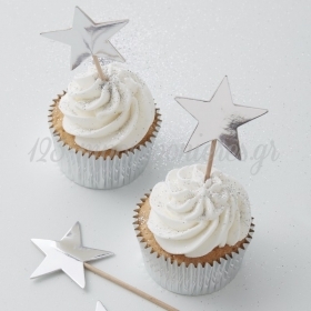 Διακοσμητικα Στικ Για Cupcakes Ασημι Αστερια - ΚΩΔ:Ms-135-Gy
