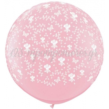 Ροζ Μπαλονια Latex 90Cm Με Λουλουδακια – ΚΩΔ.:13530109Fb-Bb