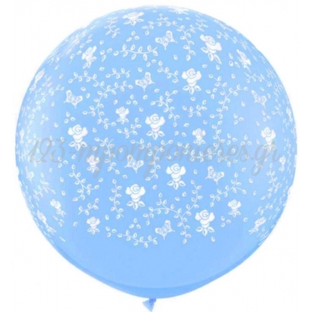 Γαλαζια Μπαλονια Latex 90Cm Με Λουλουδακια – ΚΩΔ.:13530109F-Bb