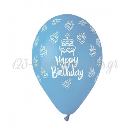 Τυπωμενα Μπαλονια Latex Baby Blue «Happy Birthday» Cake 13΄΄ (33Cm)  – ΚΩΔ.:13613249E-Bb