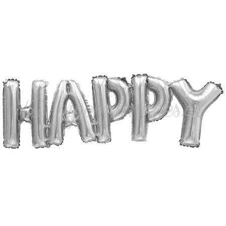 Μπαλονι Foil Γενεθλιων Super Shape «Happy» Ενωμενη Φραση Ασημι 45Cm – ΚΩΔ.:207120-Bb