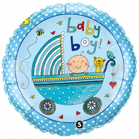 Μπαλονι Foil 45Cm Για Γεννηση «Baby Boy» Με Καροτσακι – ΚΩΔ.:207144-Bb
