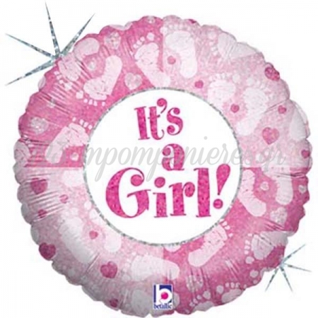 Μπαλονι Foil 45Cm Για Γεννηση «It'S A Girl» Με Πατουσακια – ΚΩΔ.:86369-Bb