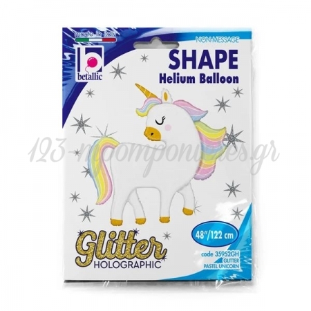 Μπαλονι Foil 48''(122Cm) Super Shape Glitter Pastel Μονοκερος - ΚΩΔ:35952-Bb