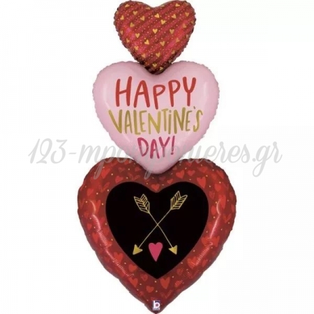 Μπαλόνι Foil 60″(152cm) Τριπλή Καρδιά Happy Valentine’s Day - ΚΩΔ:25161-BB