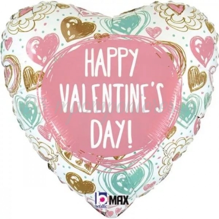 Μπαλόνι Foil 18″(46cm) Καρδιά ‘Happy Valentine’s Day’ Doodles - ΚΩΔ:26151-BB
