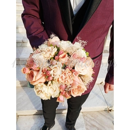 Νυφική Ανθοδέσμη με γαρύφαλλα, τριαντάφυλλα και αποξηραμένα λουλούδια - ΚΩΔ.:PAMPAS-2021-N