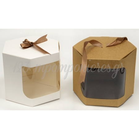 Κουτί Πολύγωνο Με Παράθυρο Και Κορδέλα Μεγάλο 16cm - ΚΩΔ:402126