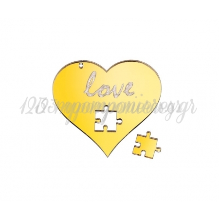 Πλέξι Γκλας Χρυσή Καρδιά Παζλ "Love" 7X7cm - ΚΩΔ:M10698-AD