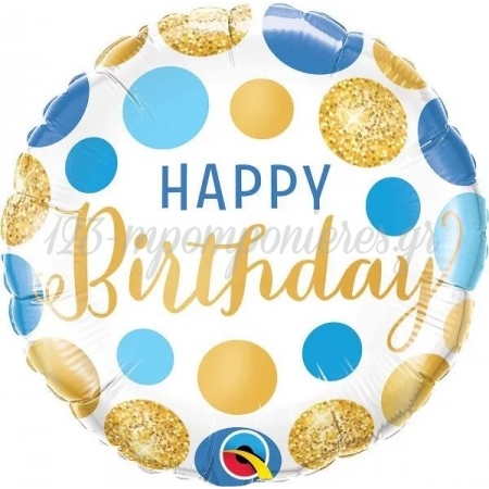 Μπαλόνι Foil 45cm Happy Birthday Πουά Μπλε-Χρυσό - ΚΩΔ:18871-BB