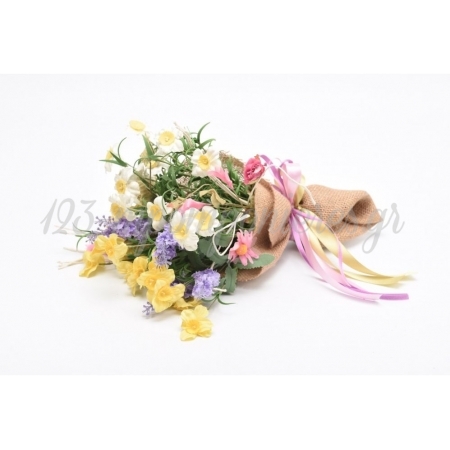 Μπράνς ανθοδέσμη με λουλούδια και λινάτσα - ΚΩΔ:3043559-RD