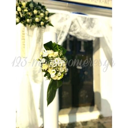 Λαμπάδες Γάμου Στολισμένες με λευκά τριαντάφυλλα λυσίανθους και γιψοφύλλη - ΚΩΔ:SM-2307L