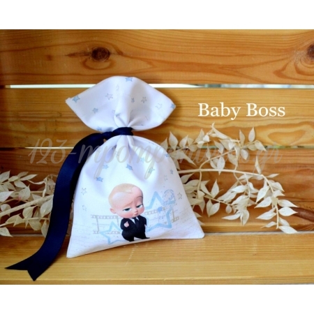 Μπομπονιέρα βάπτισης πουγκί με εκτύπωση - Baby Boss - ΚΩΔ:MPO-GB105C-AL