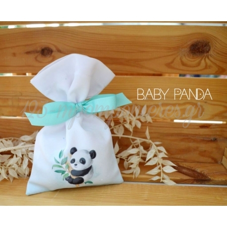 Μπομπονιέρα βάπτισης πουγκί με εκτύπωση - Panda - Ζωάκι Πάντα - ΚΩΔ:MPO-GB110C-AL