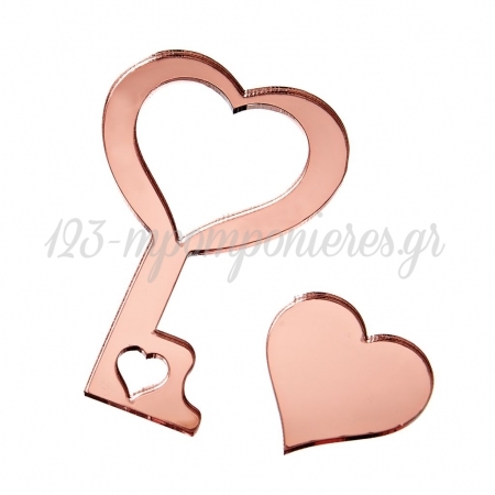 Plexiglass Ροζ Χρυσό Κλειδί με Καρδιά 5X8cm - ΚΩΔ:M11314-AD