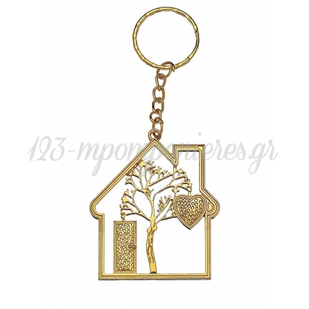 Μεταλλικό Μπρελόκ Χρυσό Σπίτι με Δέντρο Ελιάς 5.3X6.3cm - ΚΩΔ:M2465MP-AD