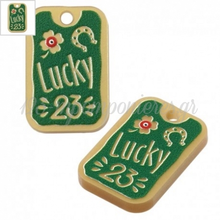 Πλέξι Ακρυλικό Μοτίφ Γούρι Ταυτότητα “Lucky 23” 16x25mm - Χρυσό/ Πράσινο/ Κόκκινο/ Multi - ΚΩΔ:7123.010.001-NG